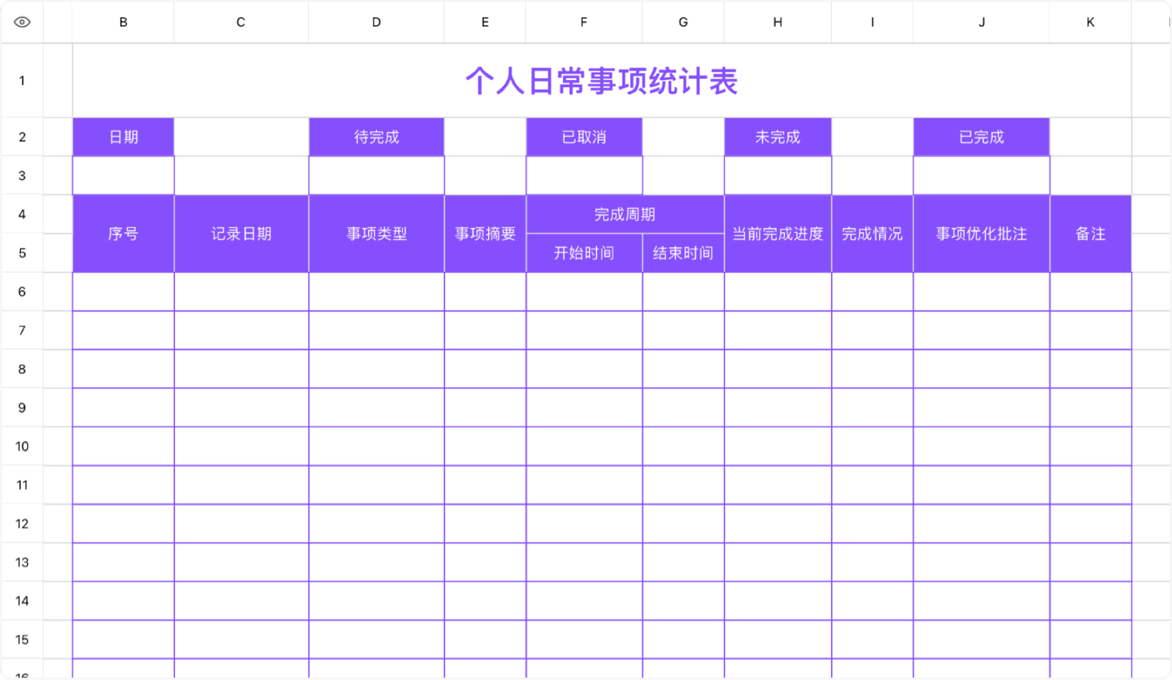 个人日常事项统计表