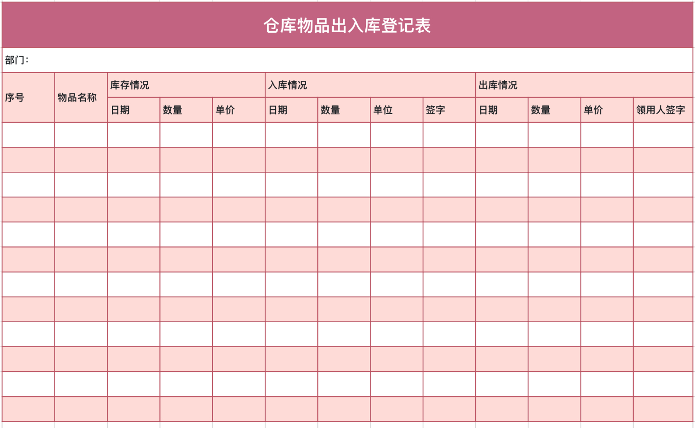 仓库物品出入库登记表