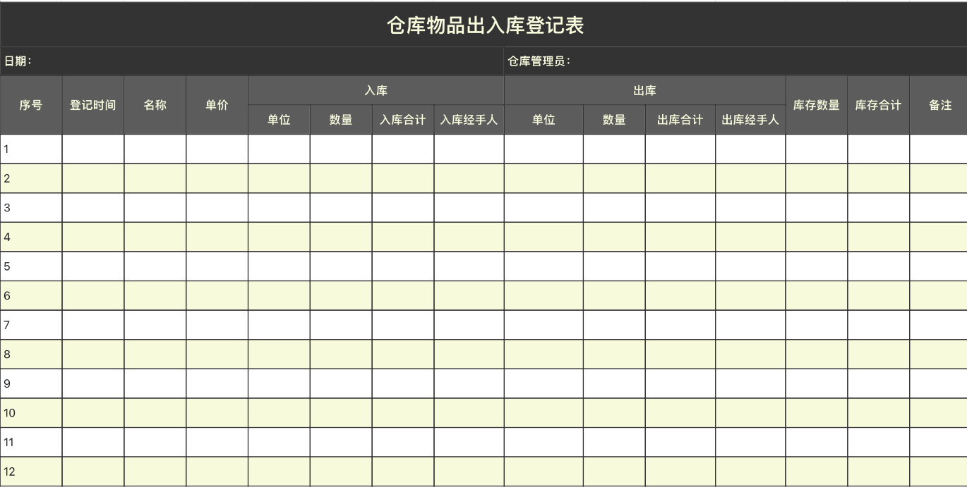 仓库物品出入库登记表1