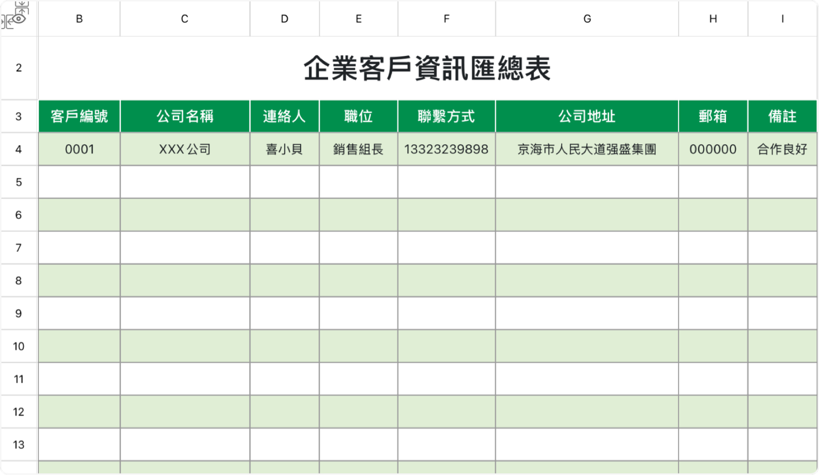企業客戶資訊匯總表