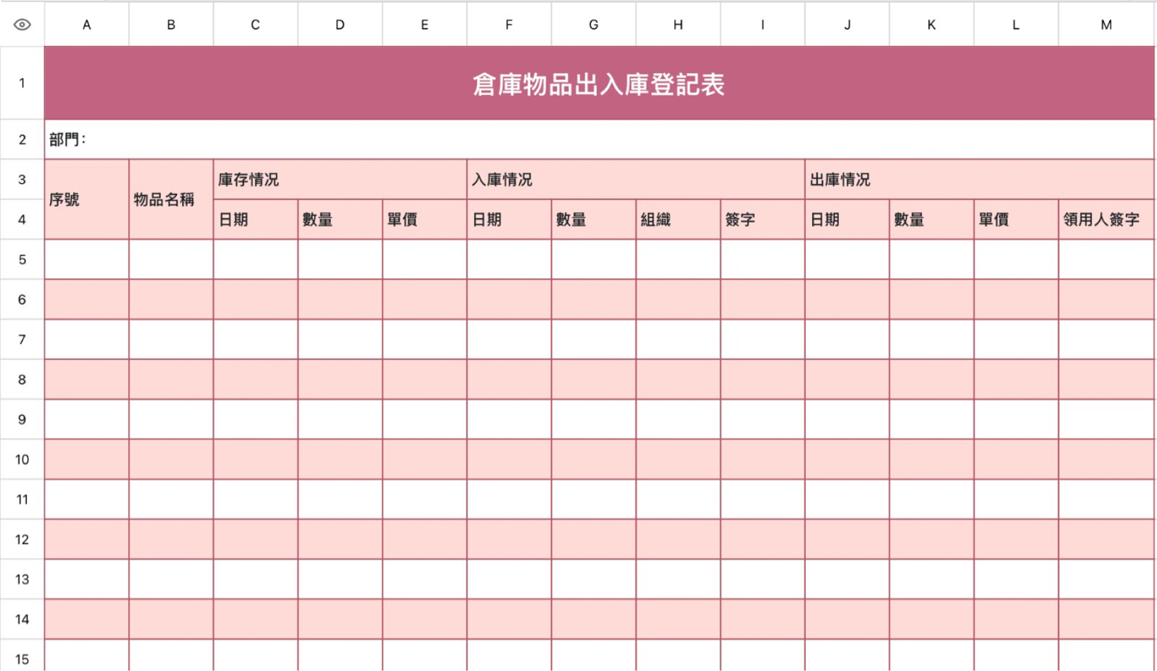 仓库物品出入库登记表