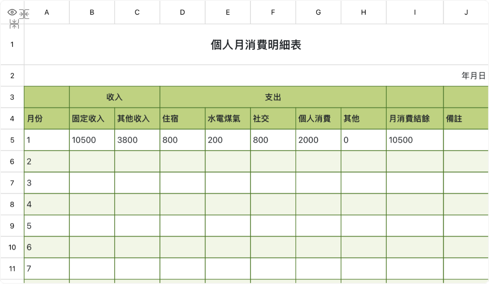 个人消费明细表