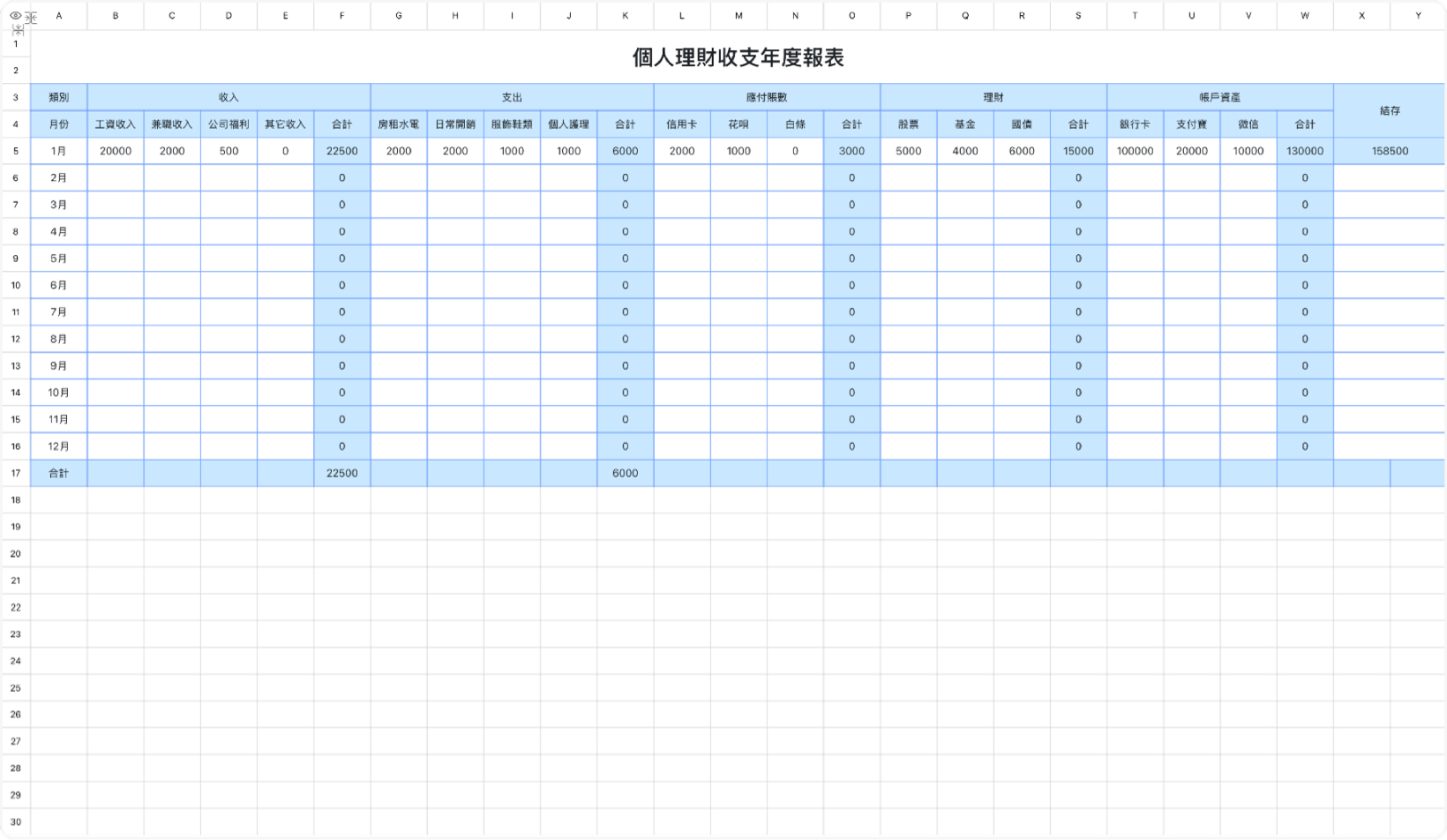 个人理财收支年度报表