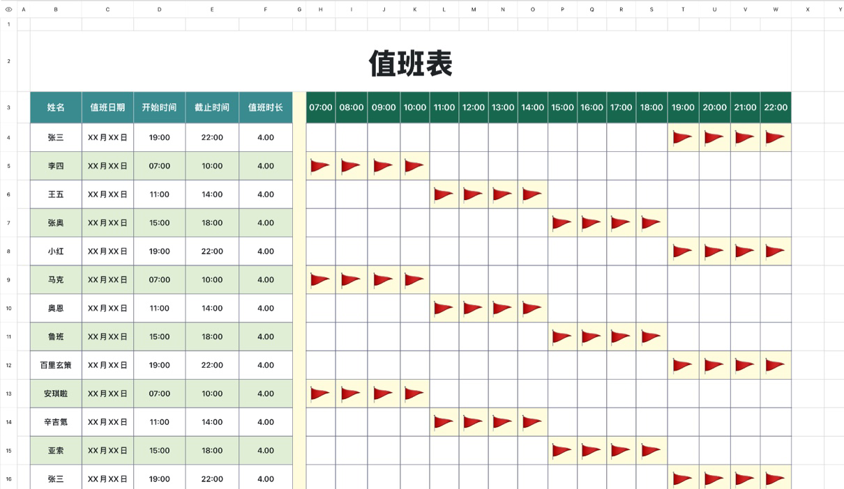 值班表