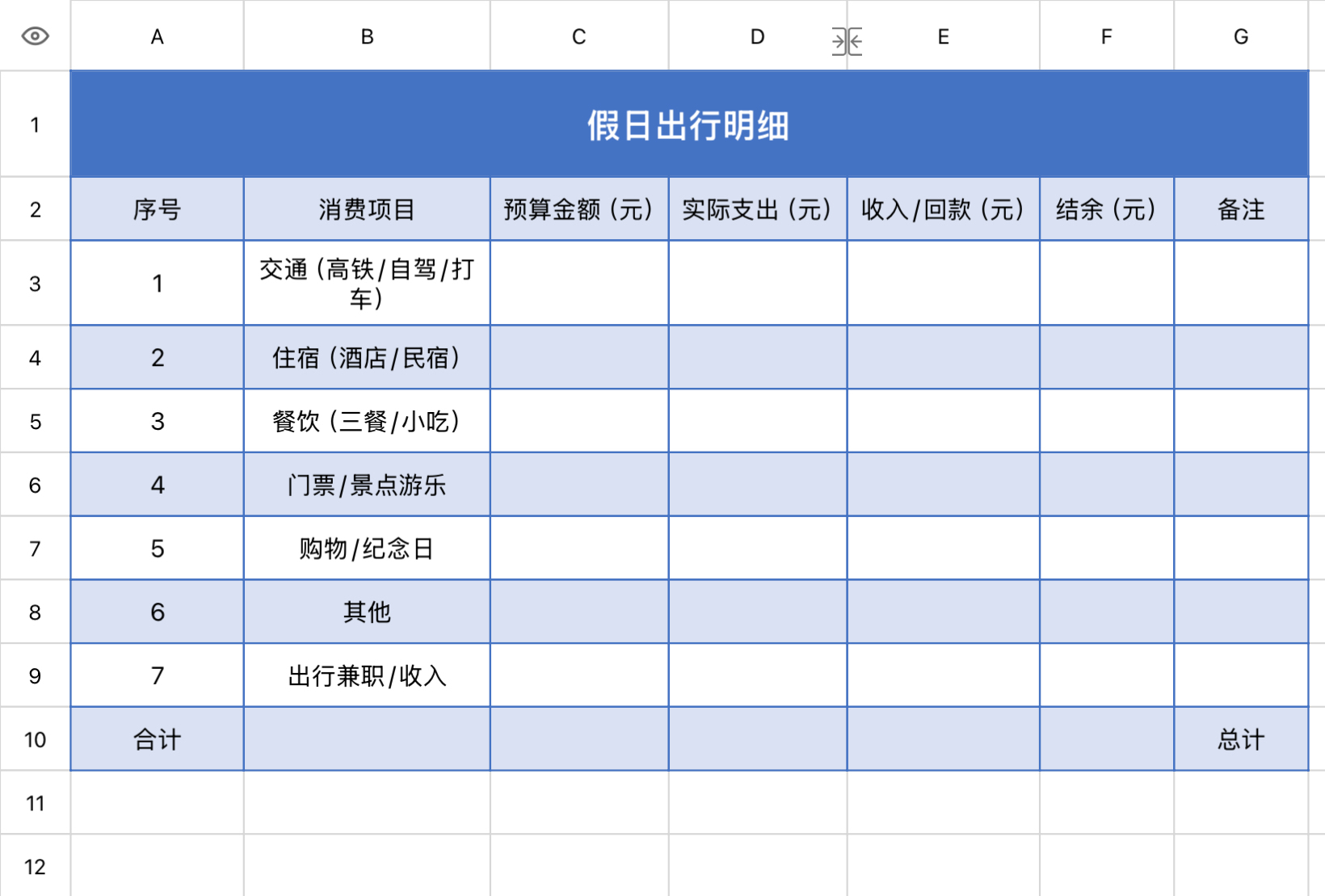 假日出行明细