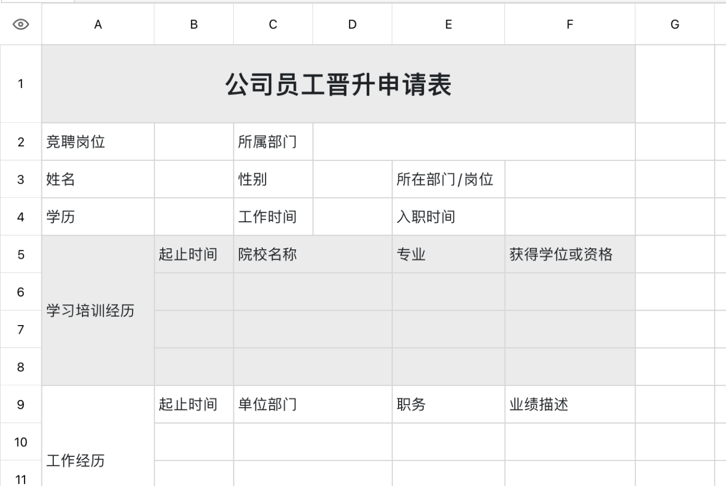 公司员工晋升申请表
