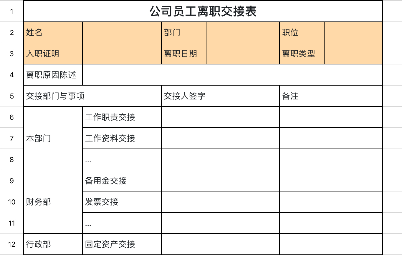公司员工离职交接表