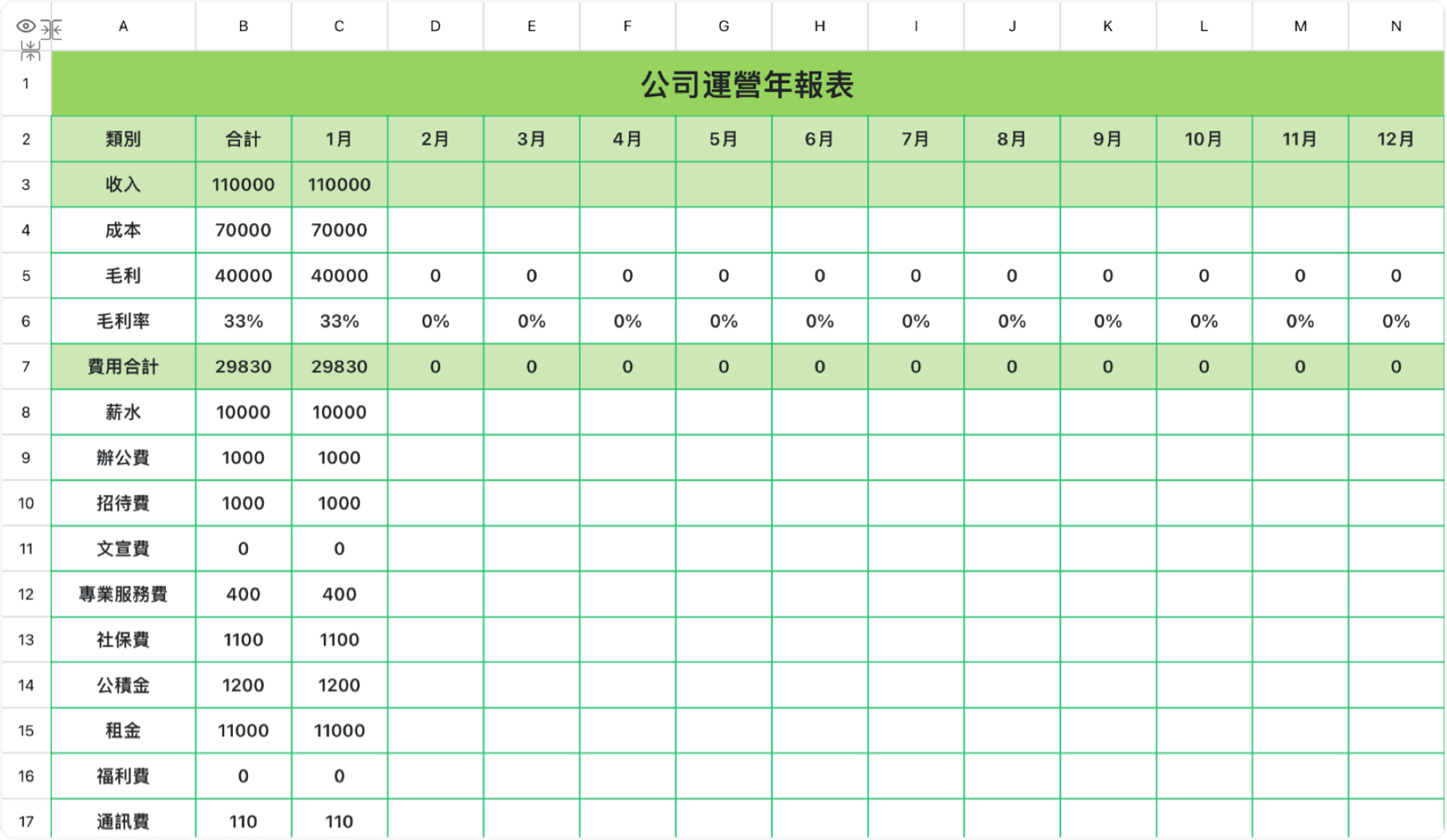 公司運營年報表