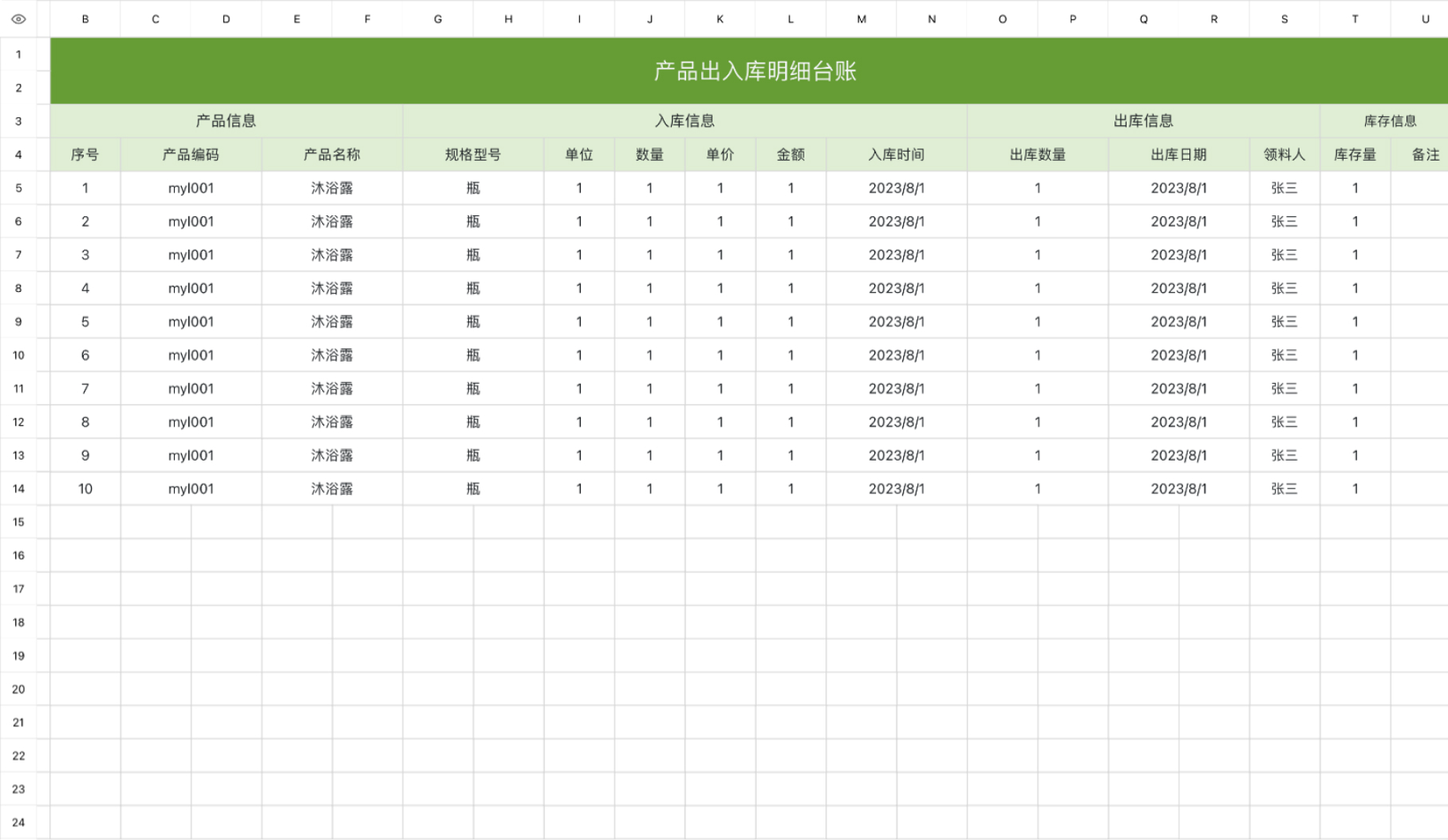 出入库明细台账