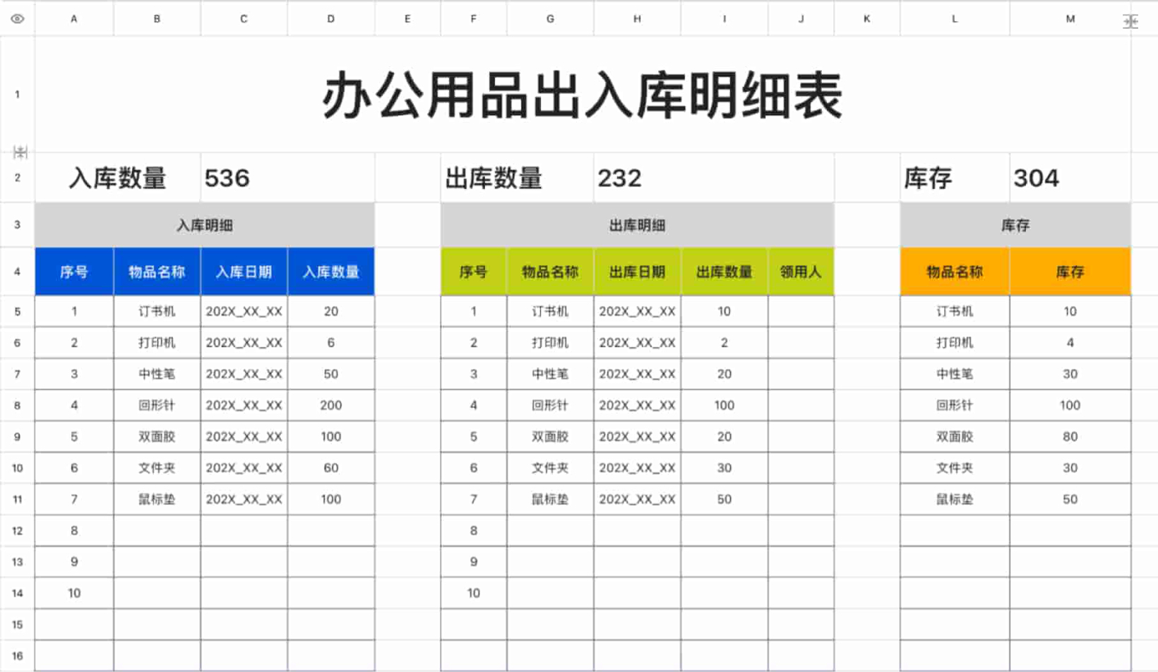 办公用品出入库明细表