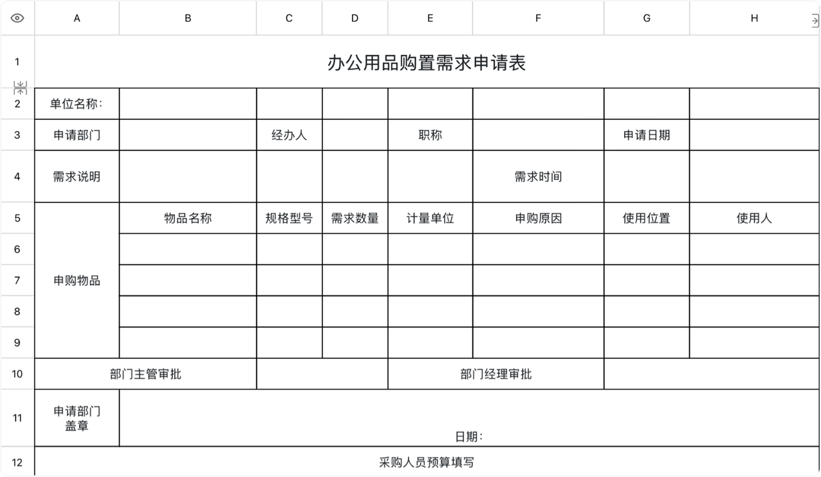 办公用品购置需求申请表