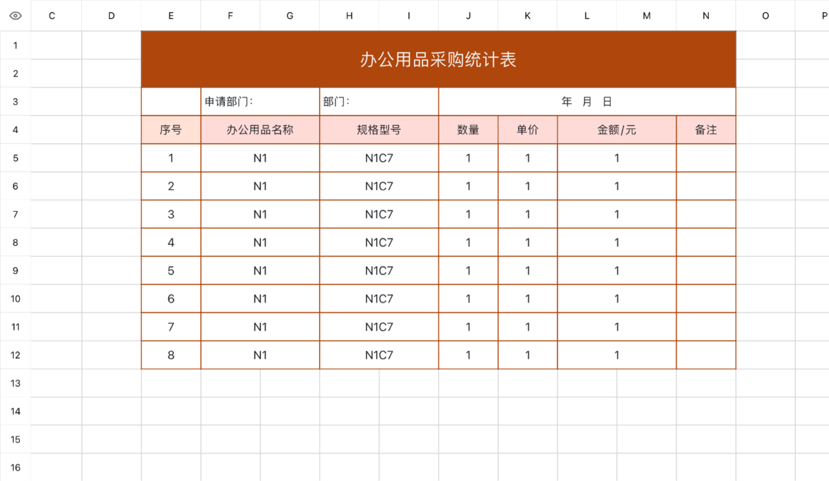 办公用品采购统计表