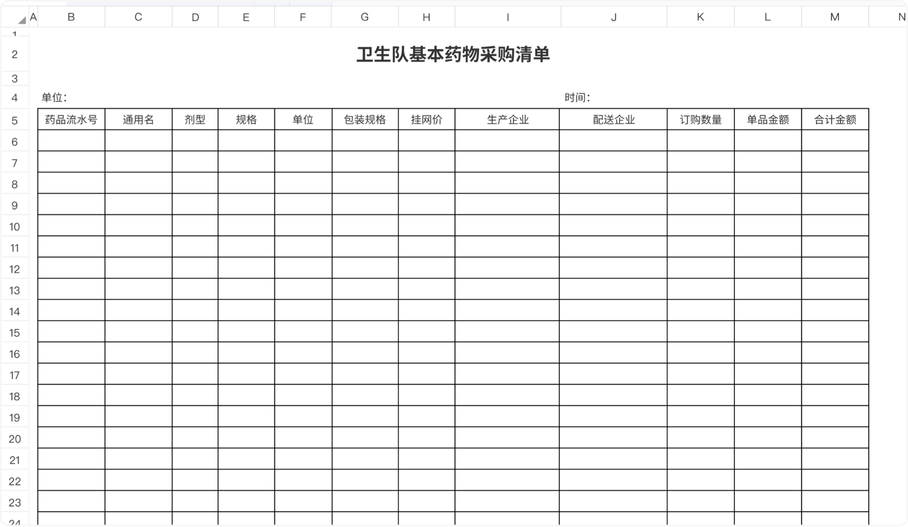 卫生队基本药物采购清单
