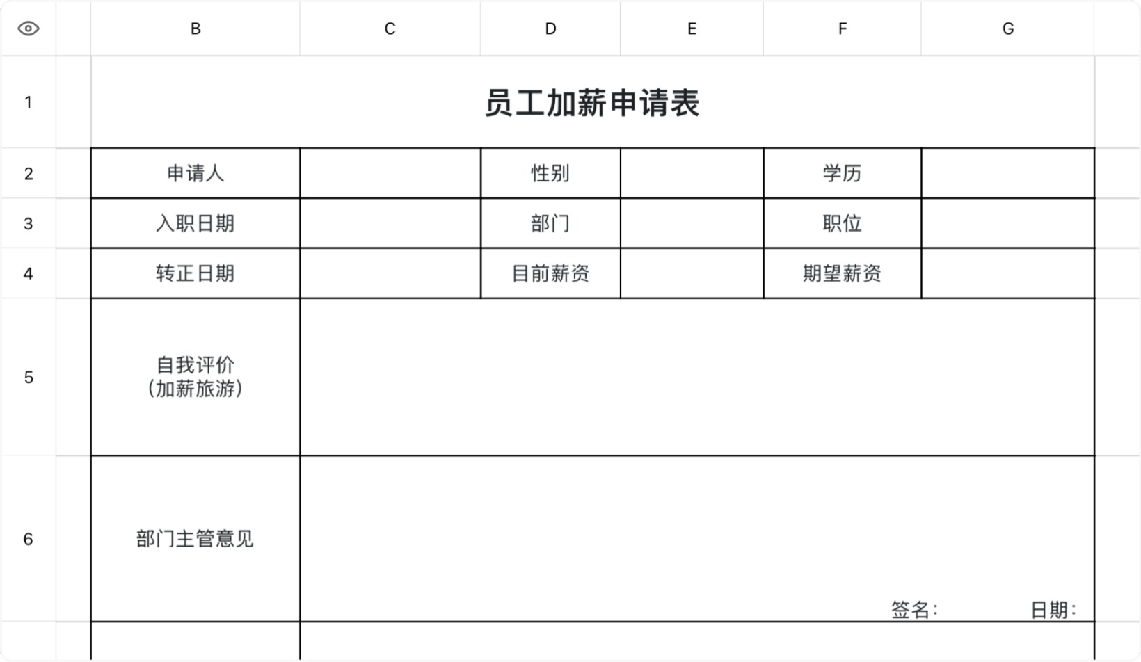 员工加薪申请表