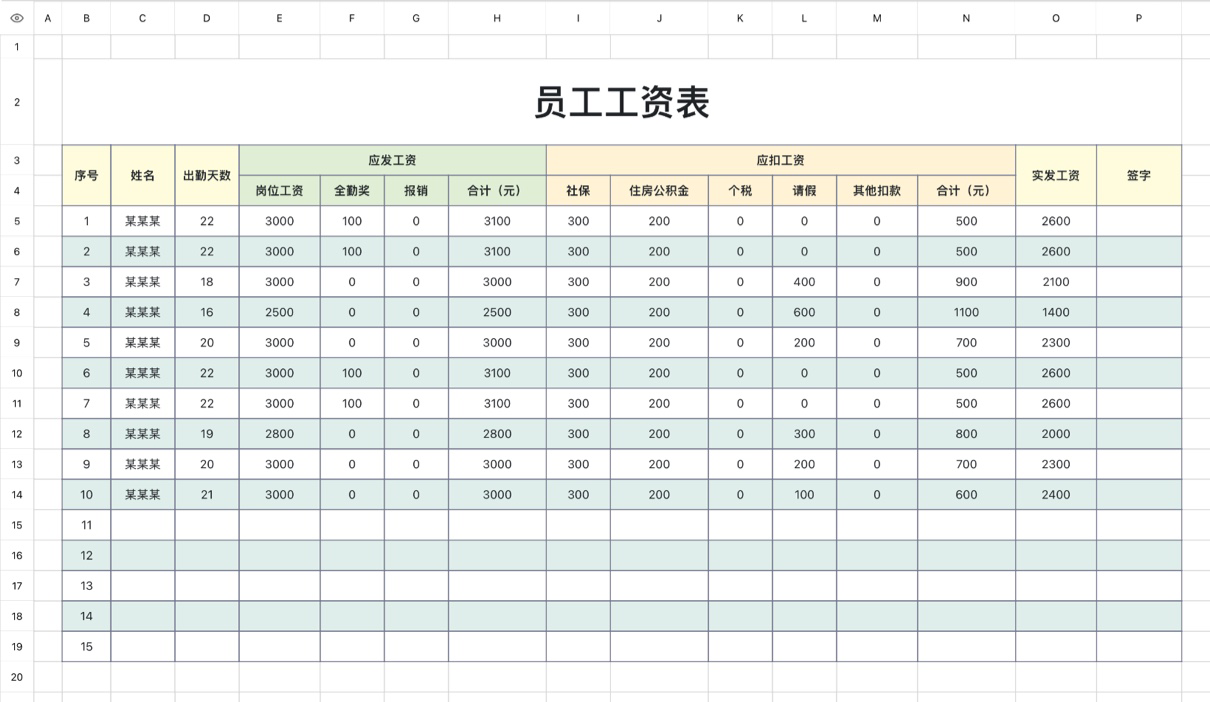 员工工资表1
