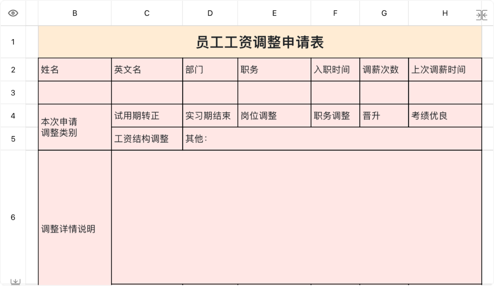员工工资调整申请表