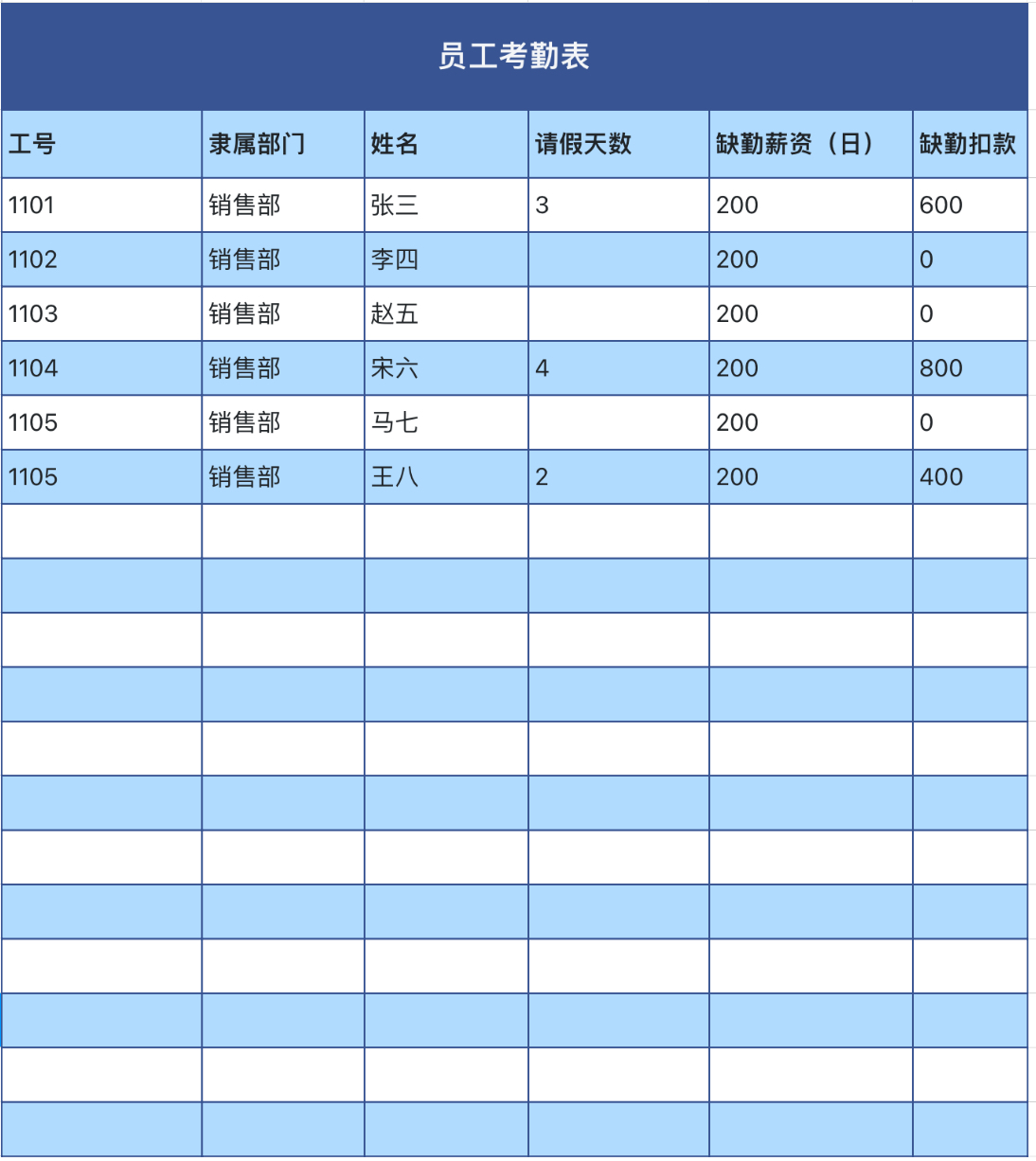员工考勤表2