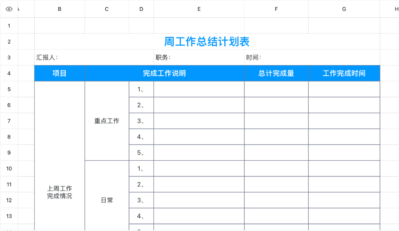 周工作总结计划表