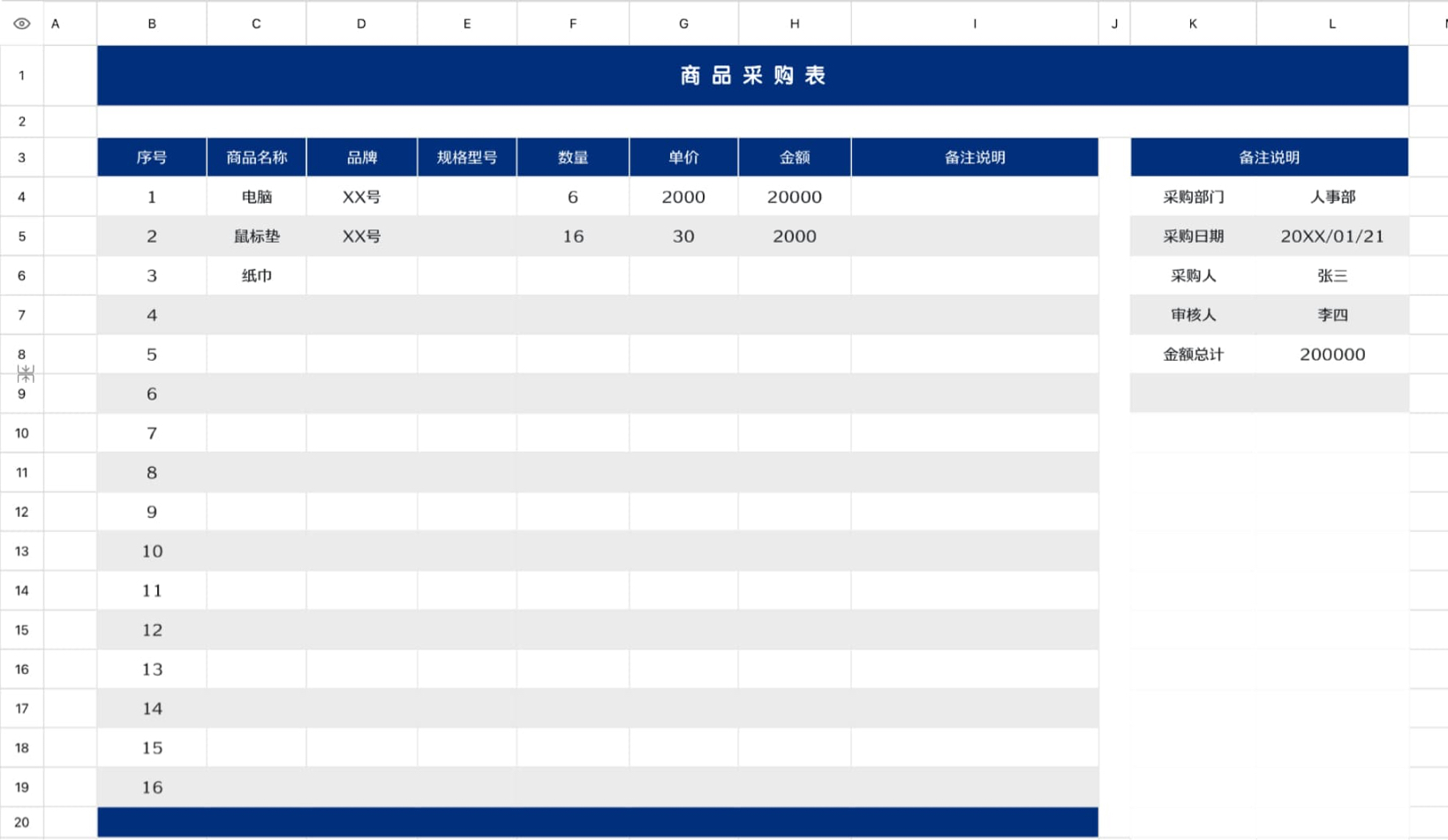 商品采购表