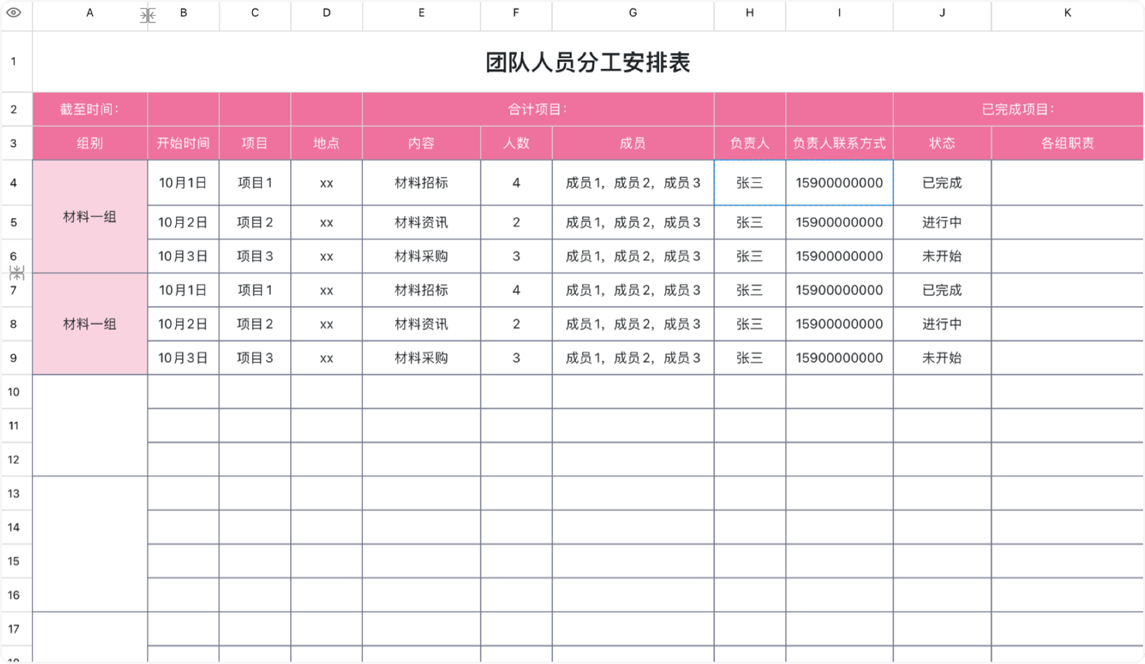 团队人员分工安排