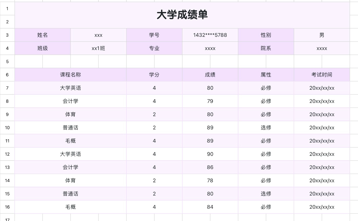 大学成绩单