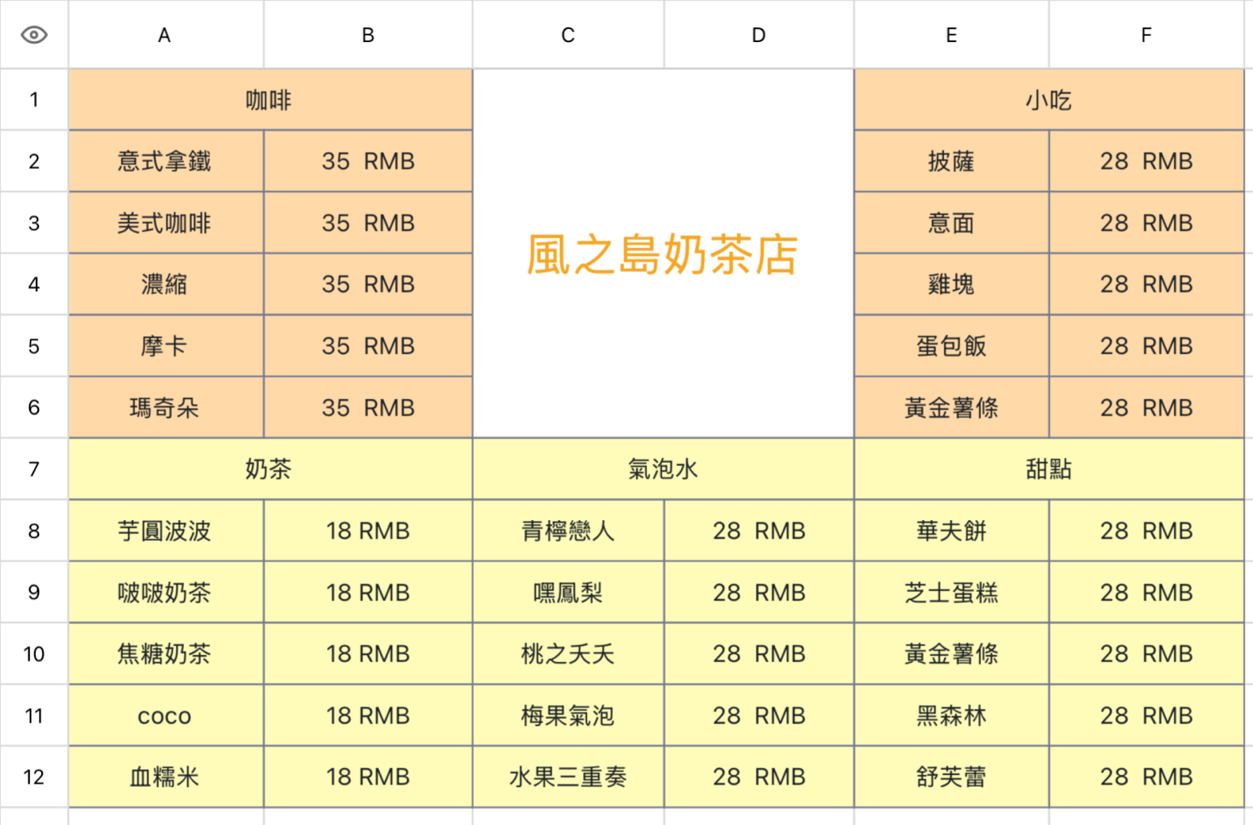 奶茶店项目价格表
