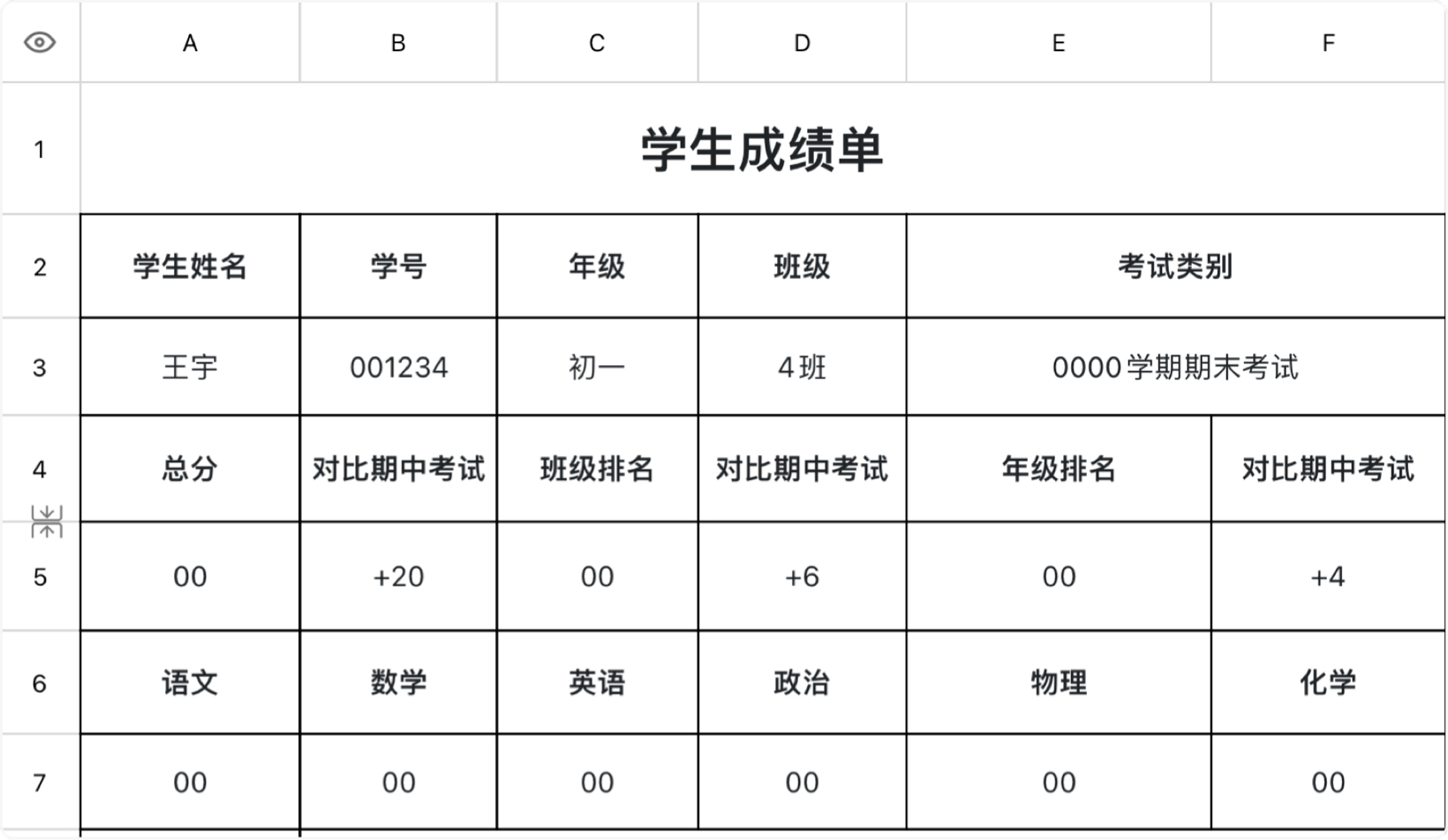 学生成绩单登记表
