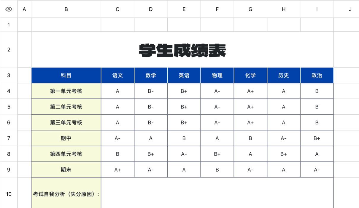 学生成绩表