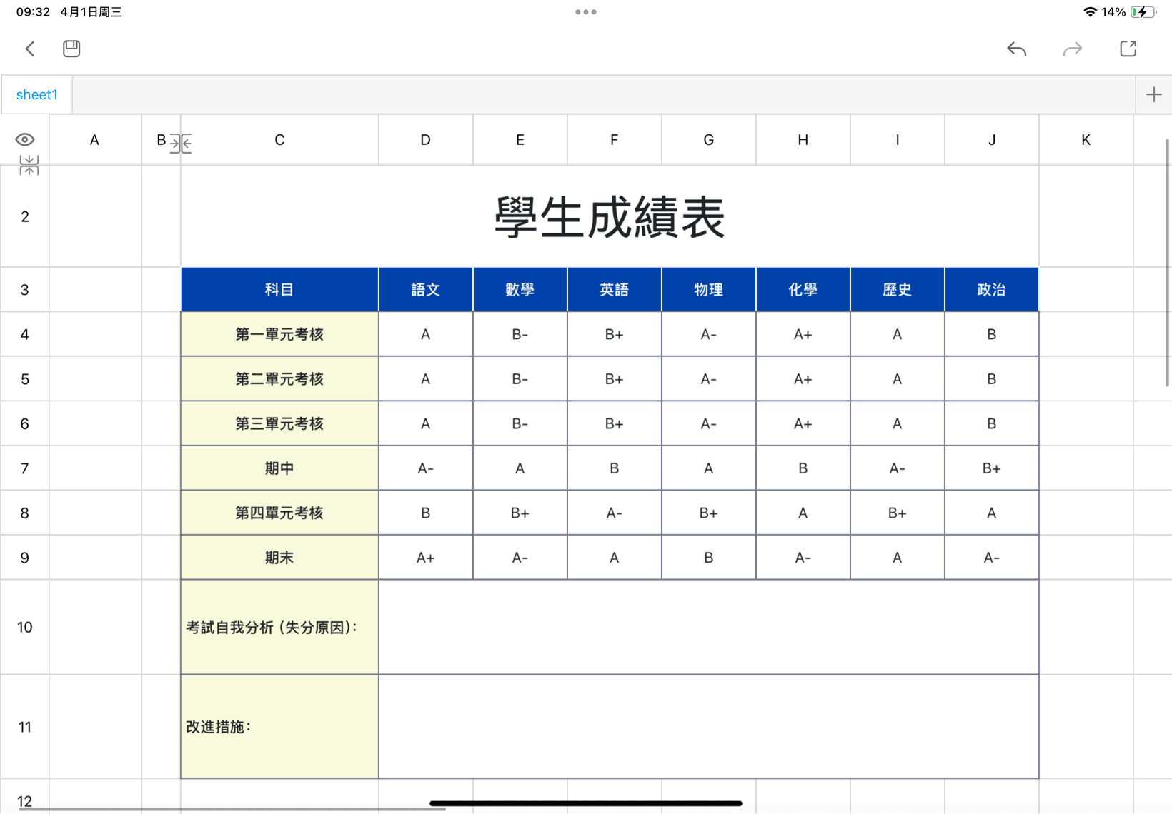 學生成績表