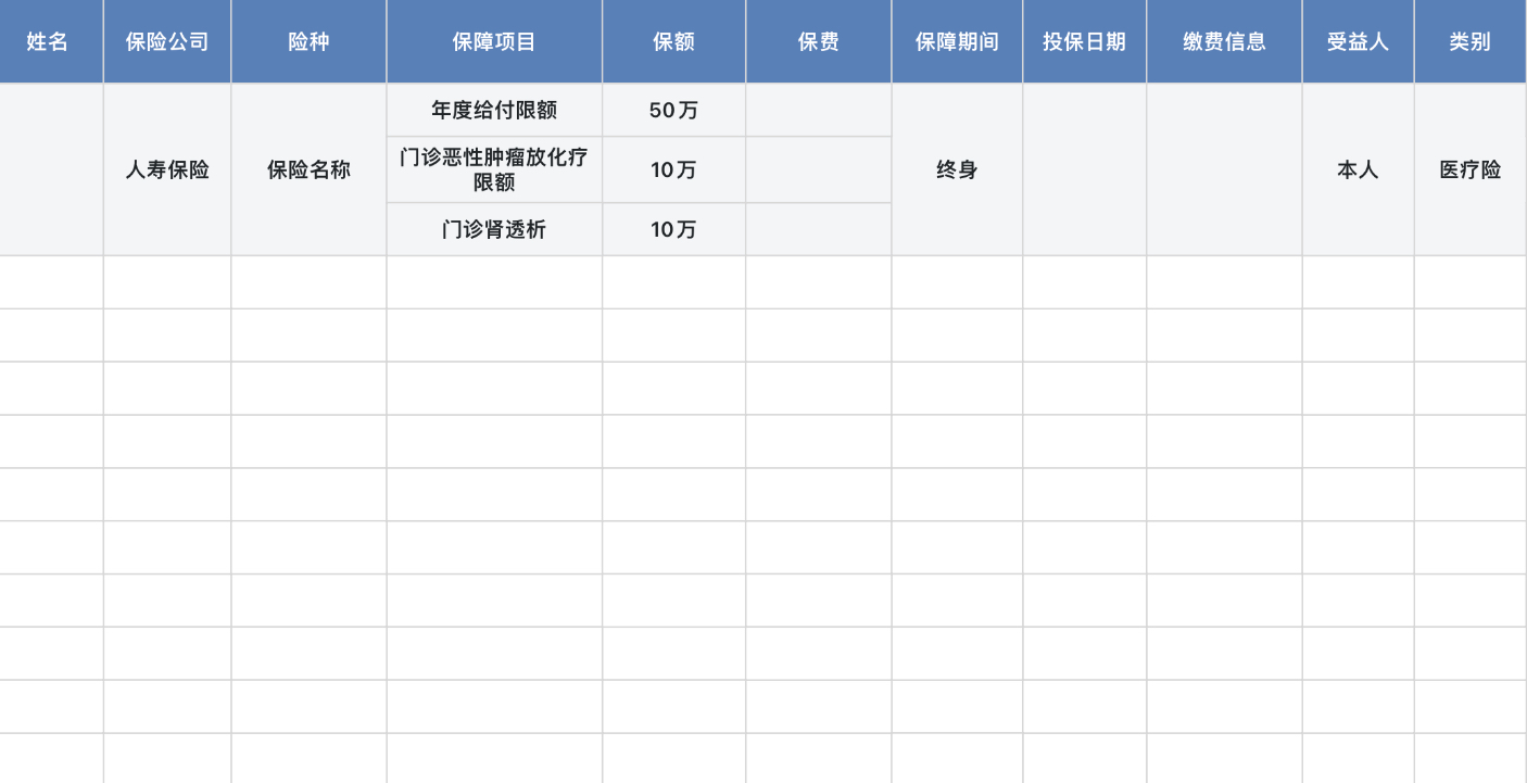 客户保单整理表