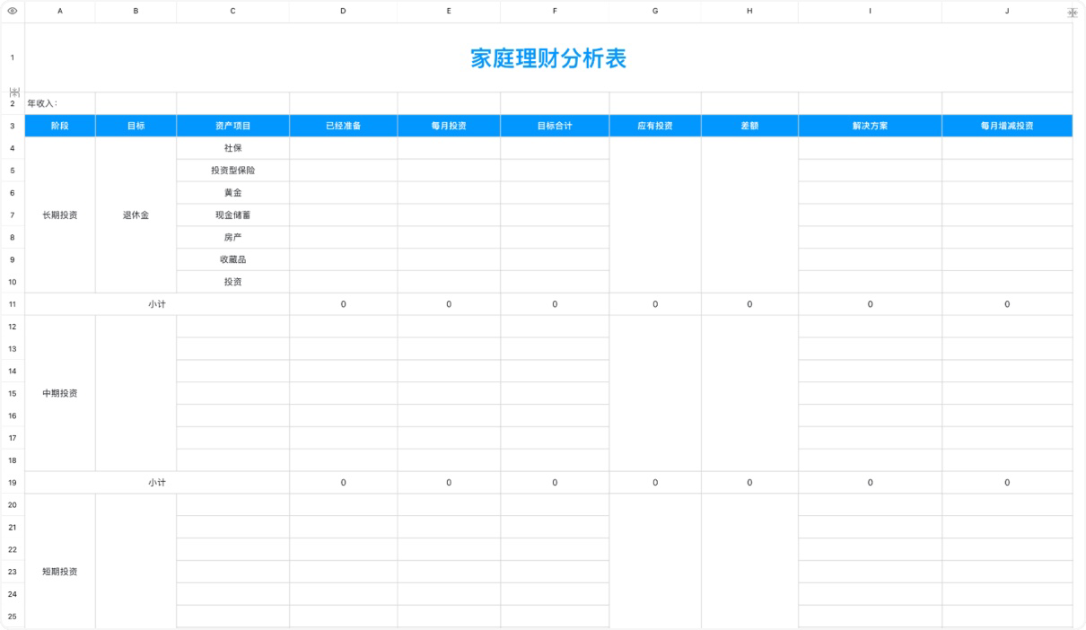 家庭理财分析表
