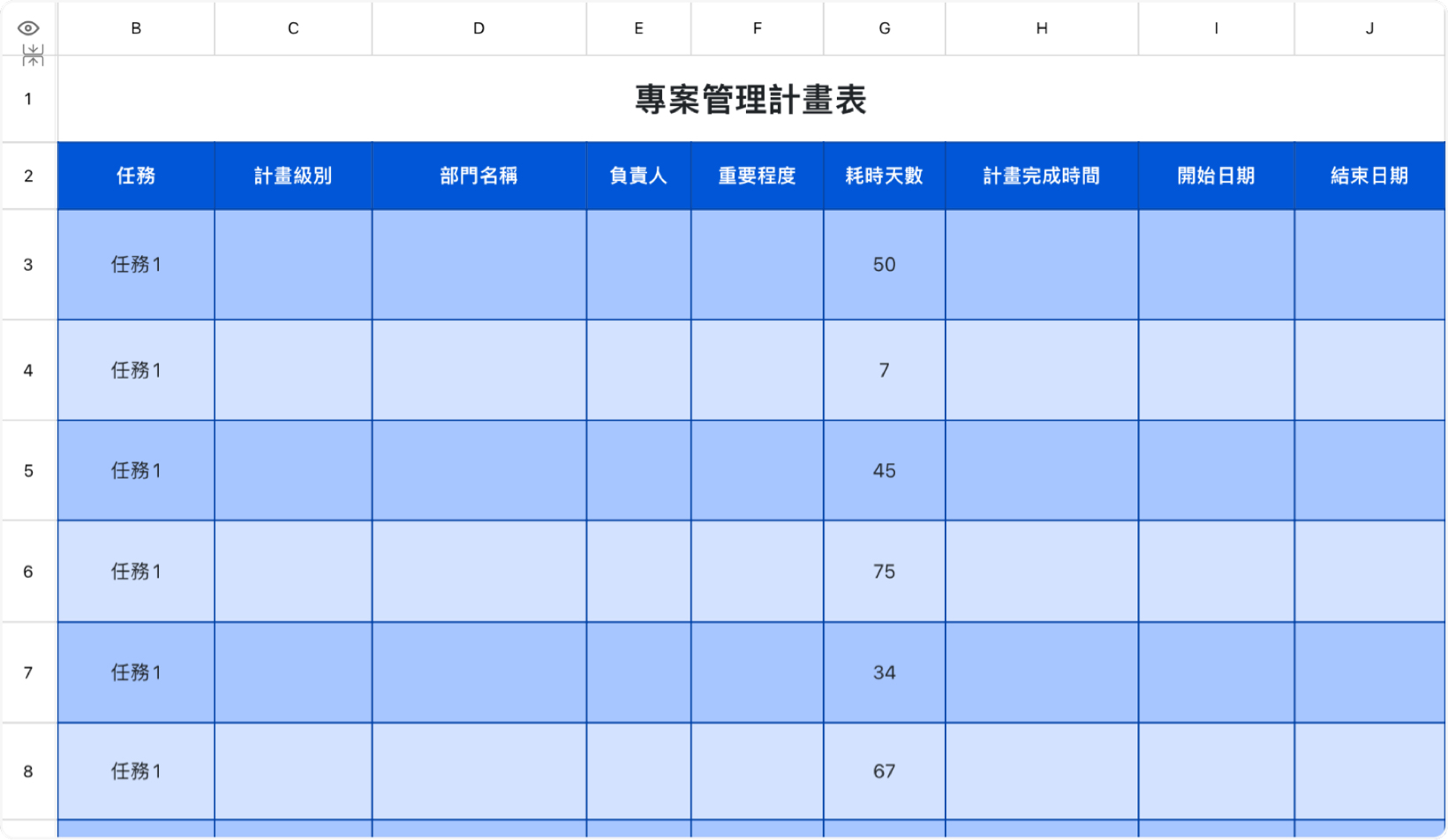 專案管理計畫表
