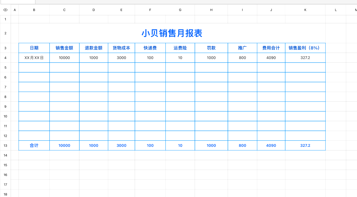 小贝-销售月报表