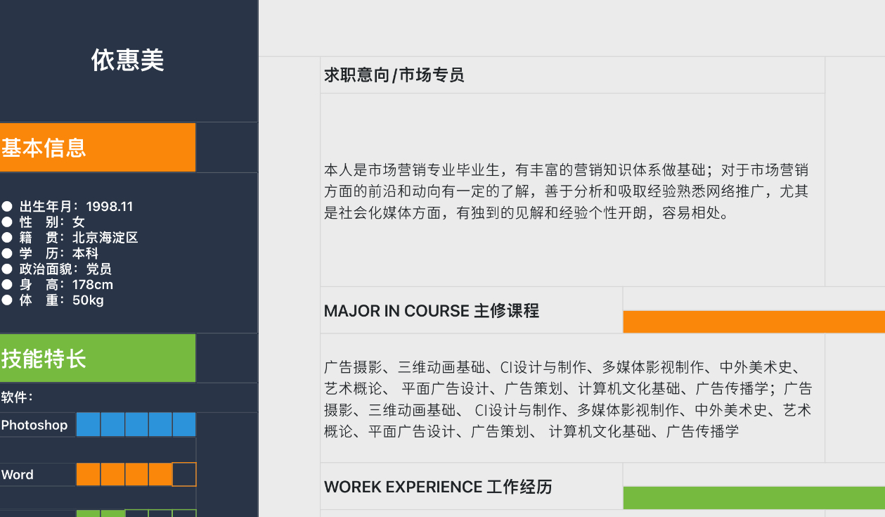 市场专员求职简历