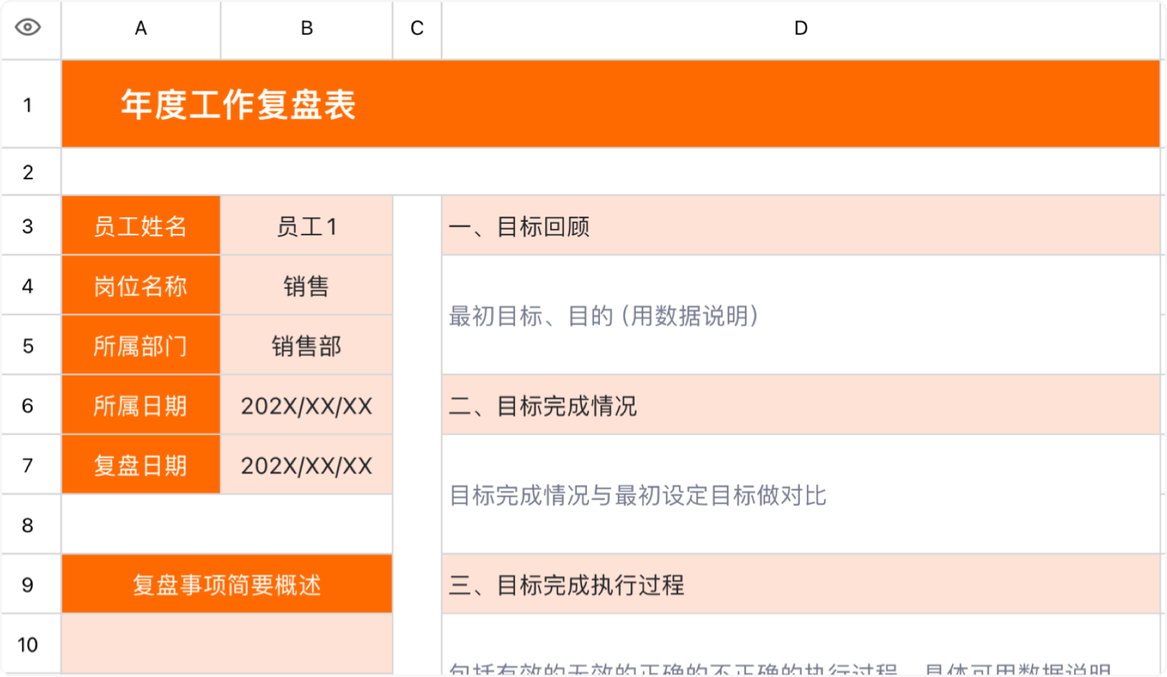 年度工作复盘表