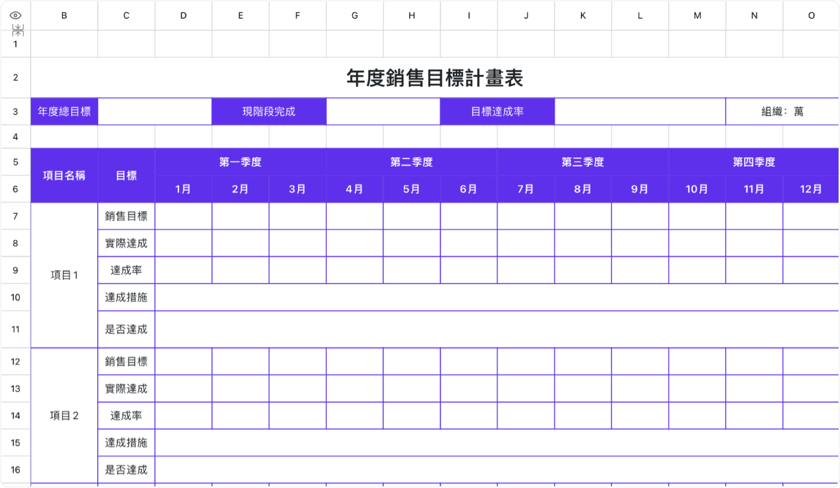 年度銷售目標計畫表