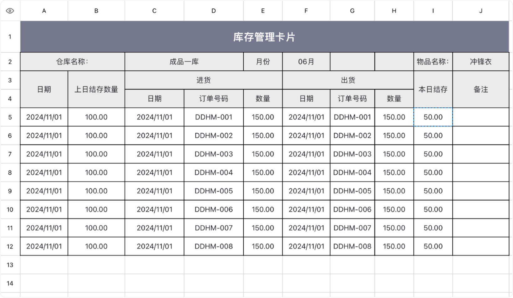 库存管理卡片