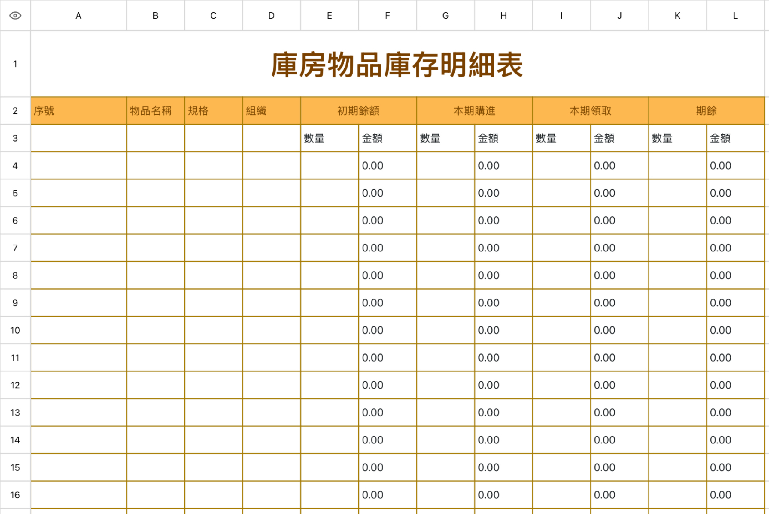 库房物品库存明细表