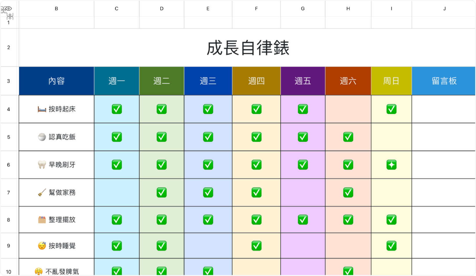 成长自律表