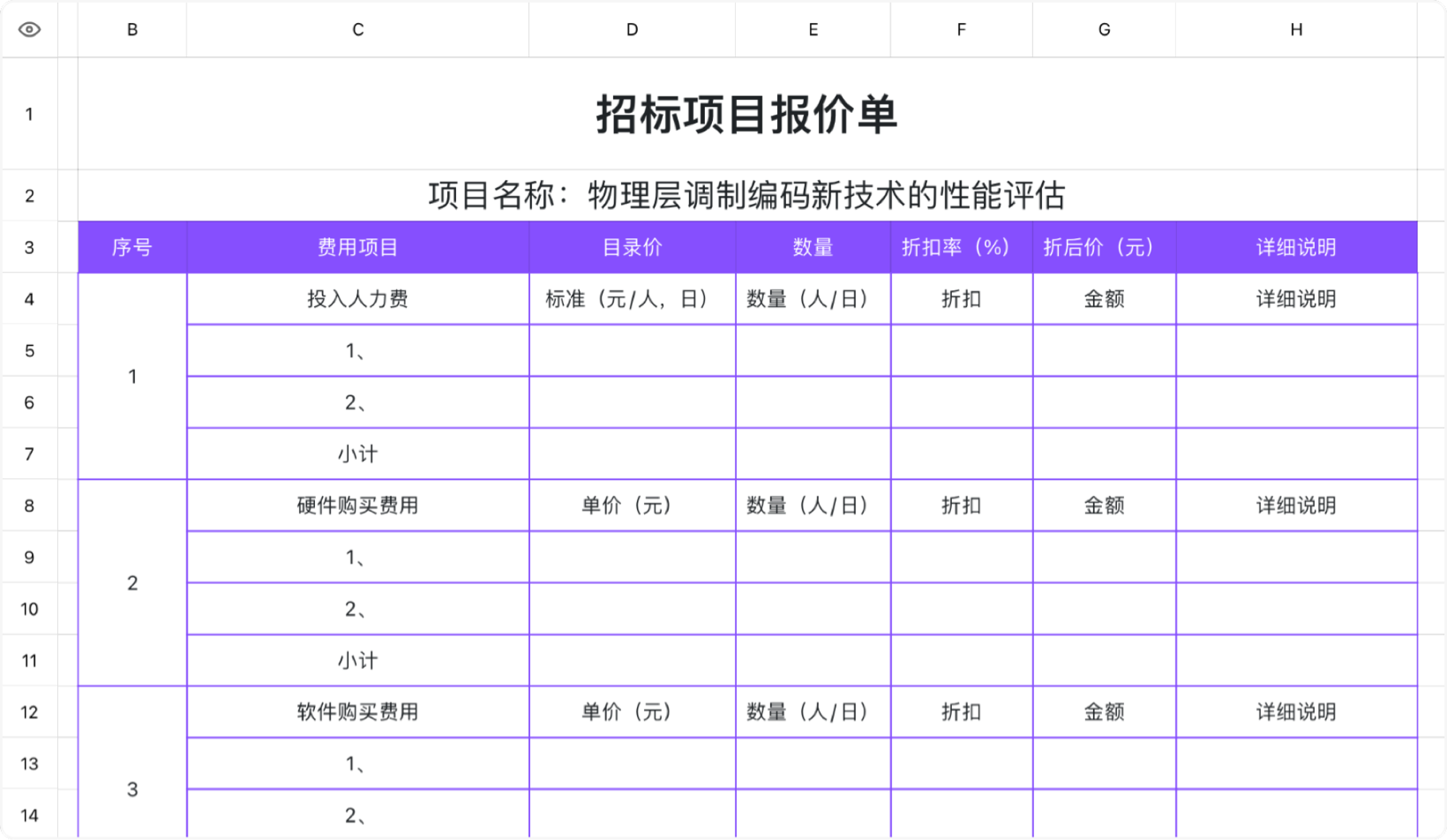 招标项目报价单1