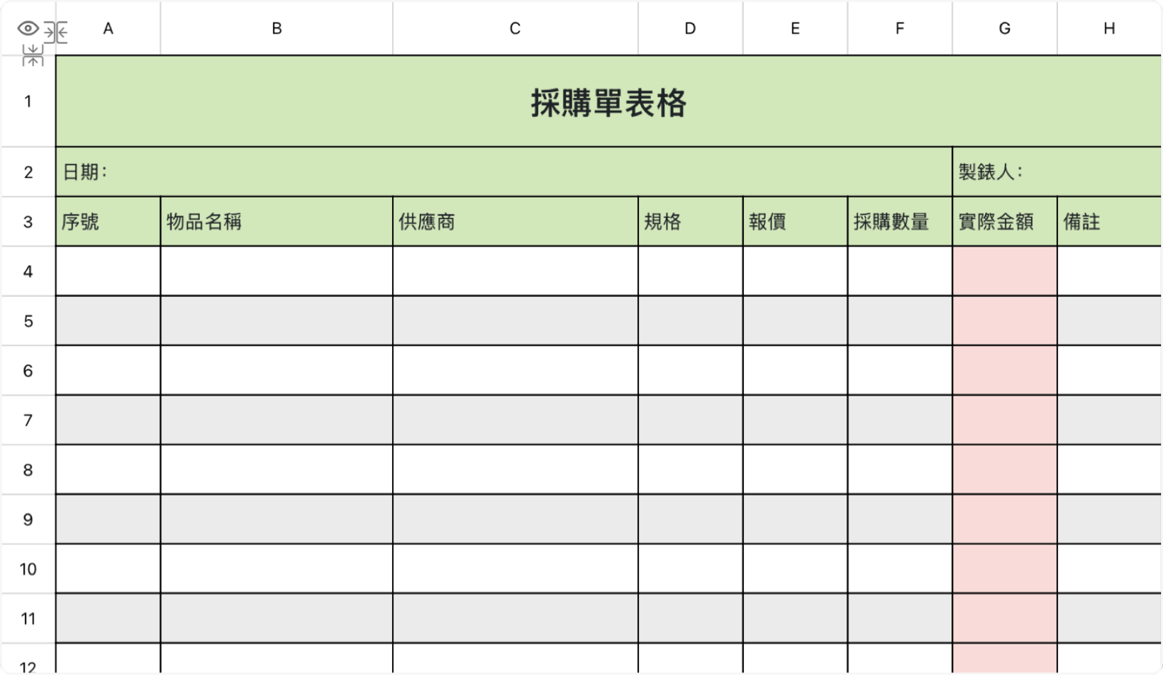 採購單表格