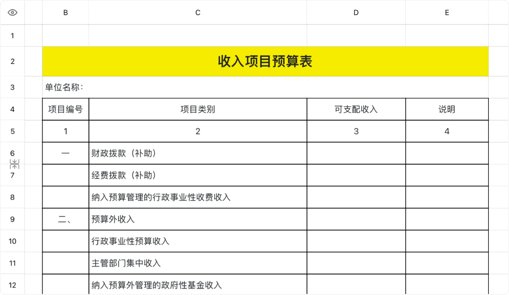 收入项目预算表