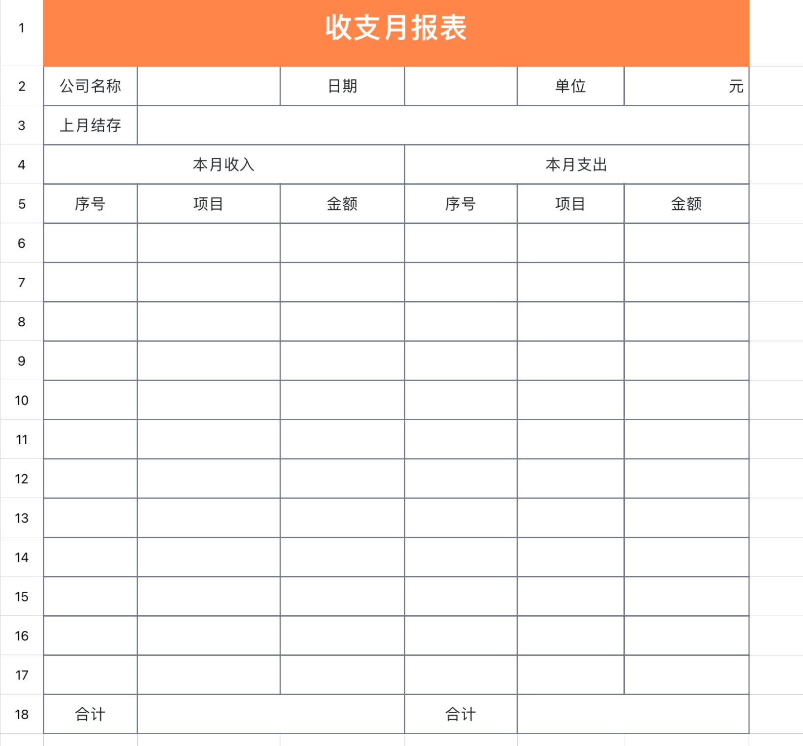 收支月报表