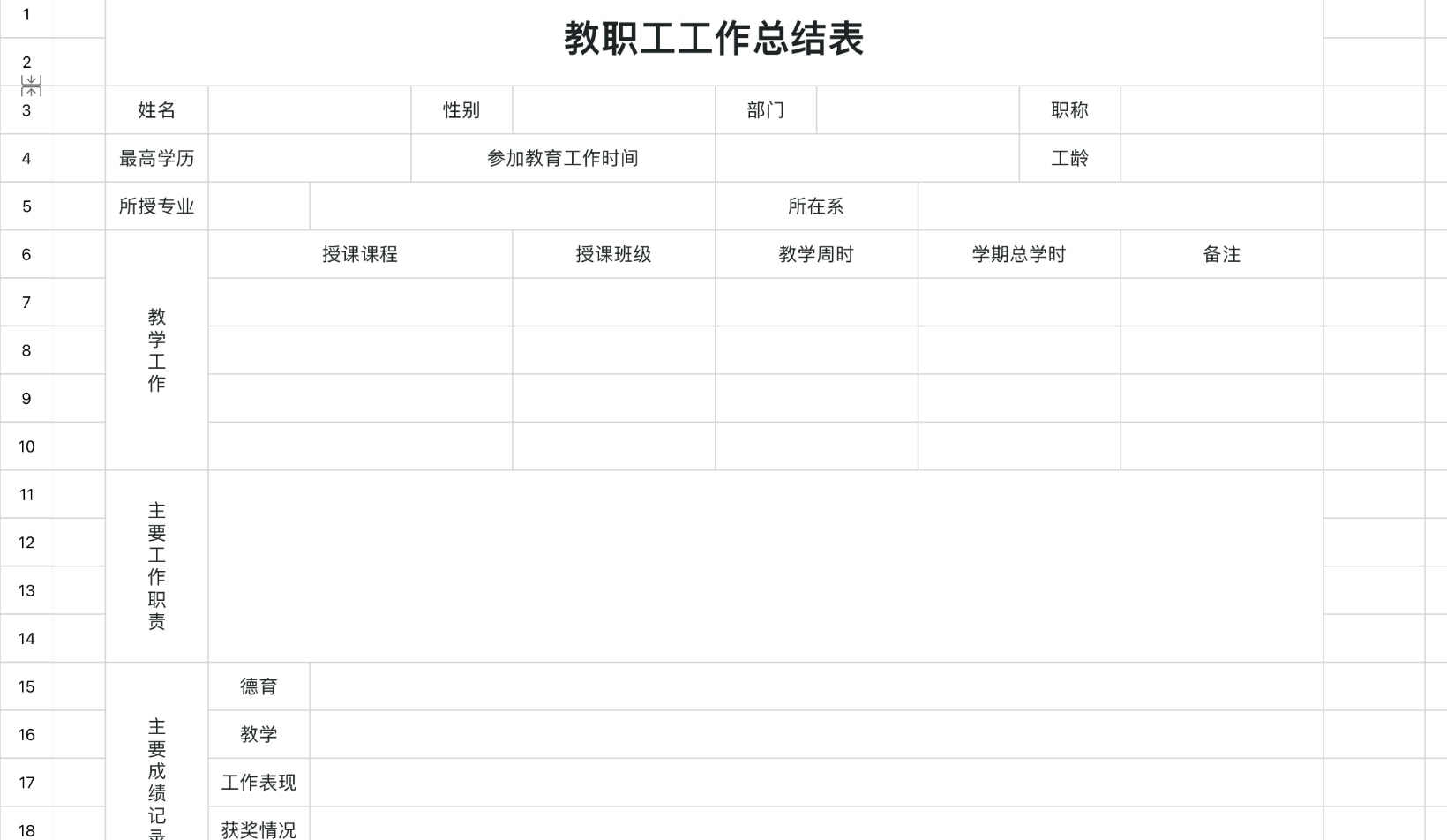 教职工工作总结表