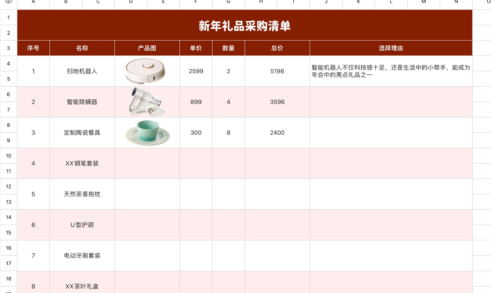 新年礼品采购清单