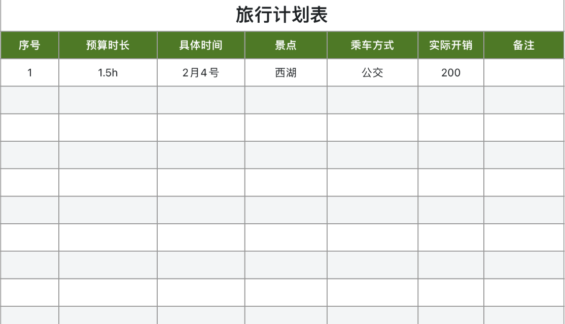 旅行计划表2