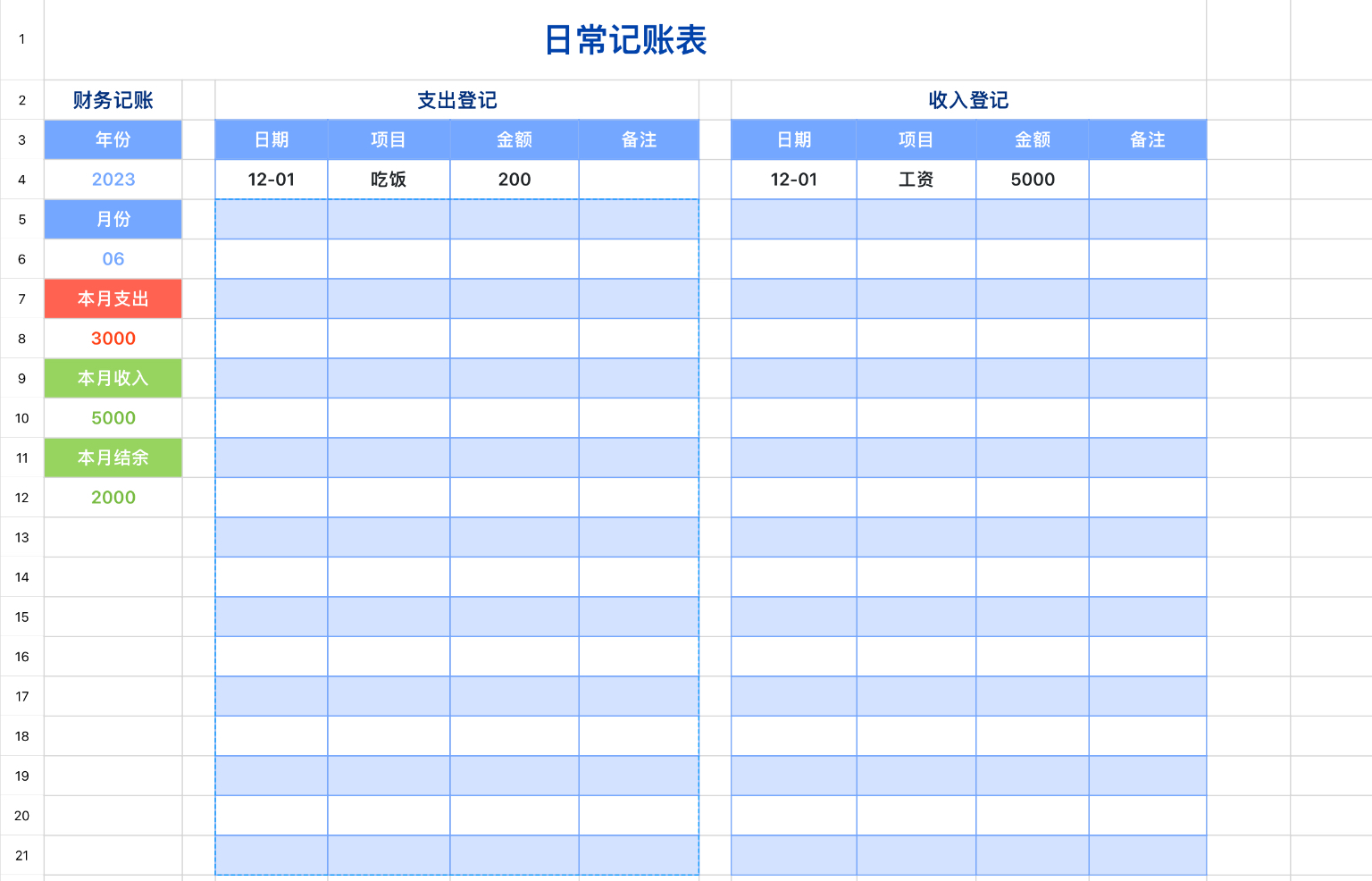 日常记账表