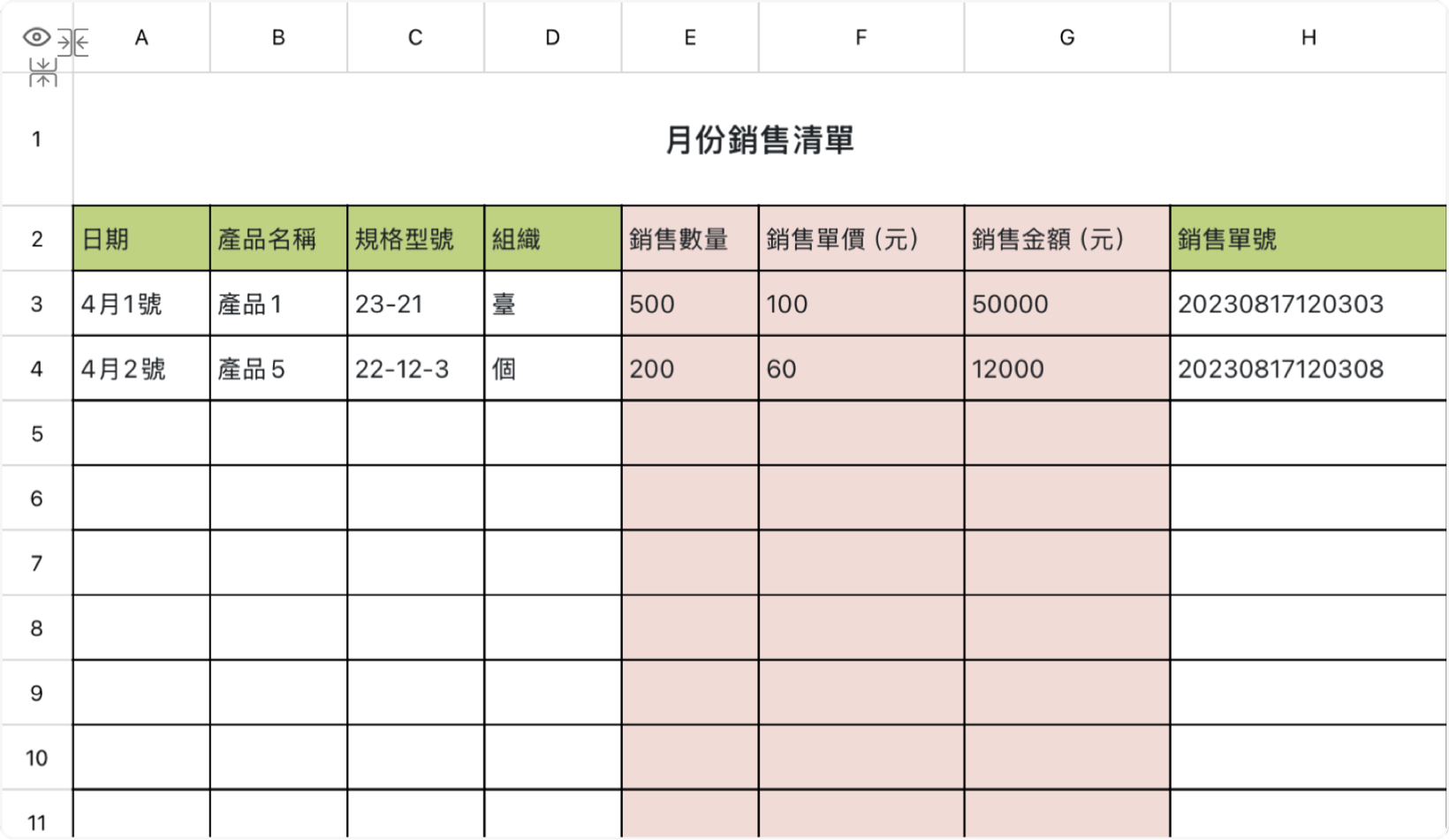月份銷售清單