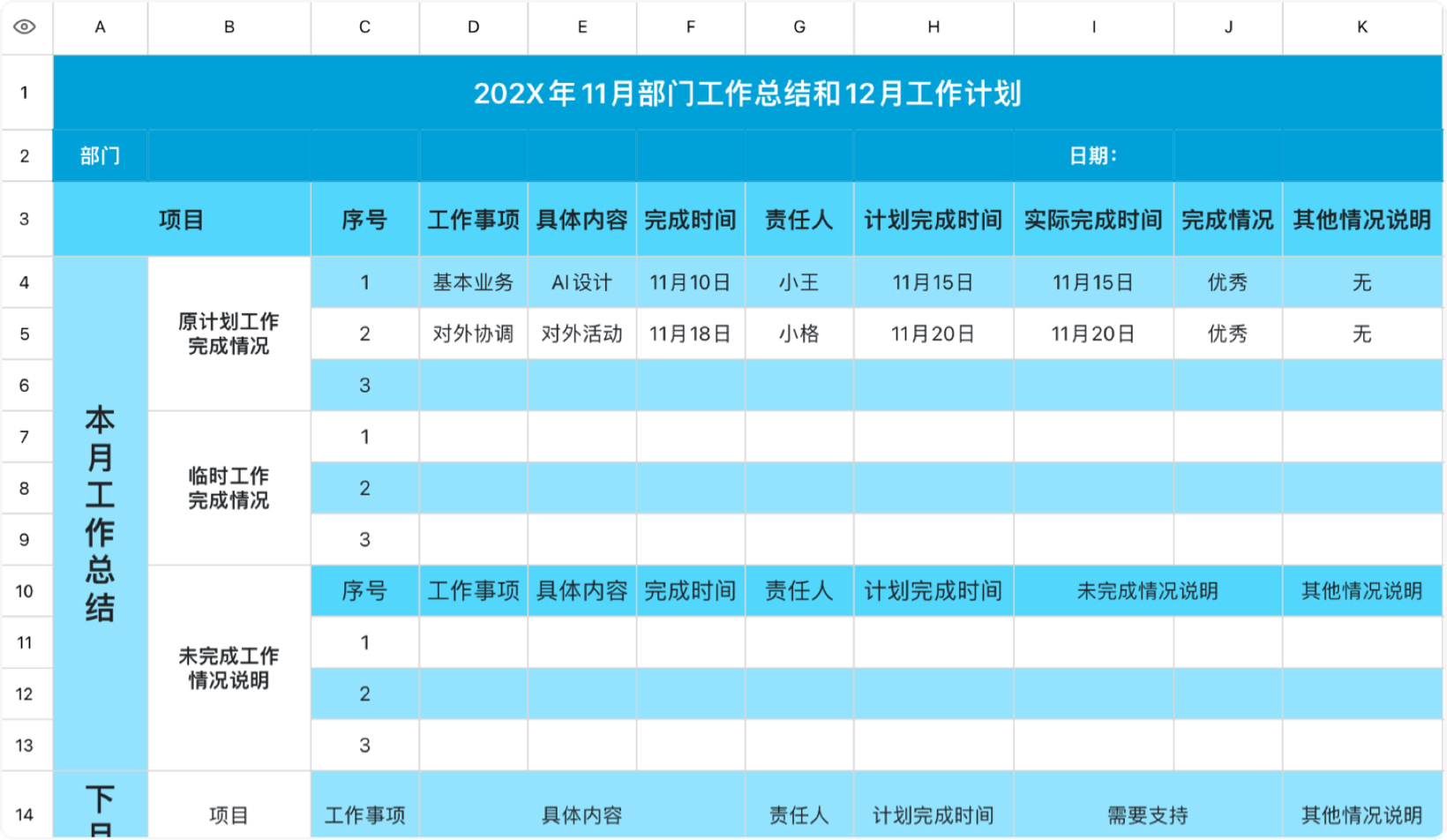 月工作总结和计划
