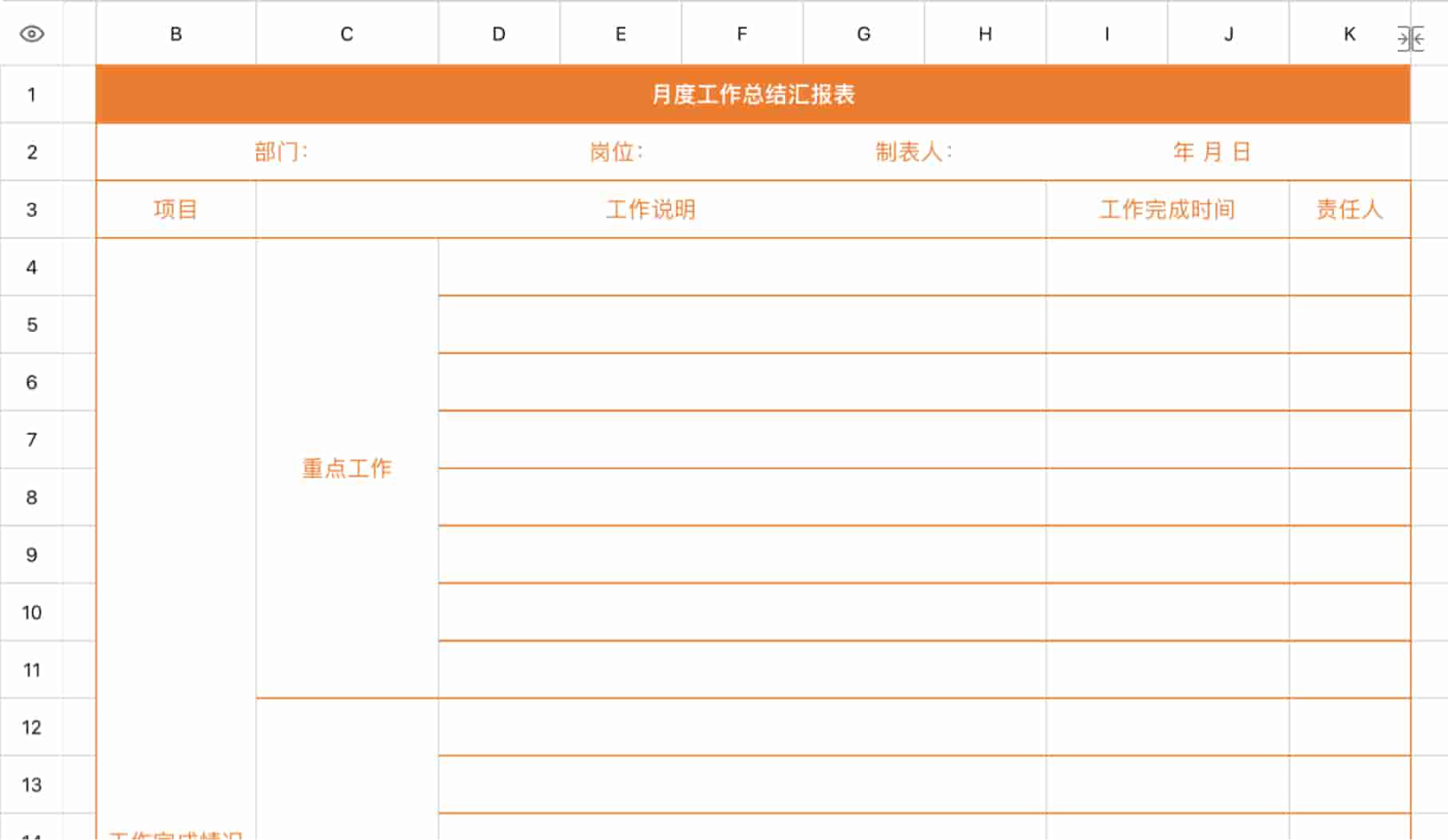月度工作总结汇总表